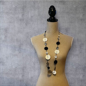 Antica Murrina Venezia Button Long Necklace, Black/White/Mother of Pearl